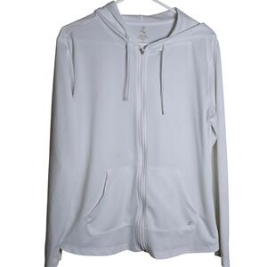Energy Zone White Hooded Zip-up Lightweight Sweatshirt Size L (12-14) Thumbholes